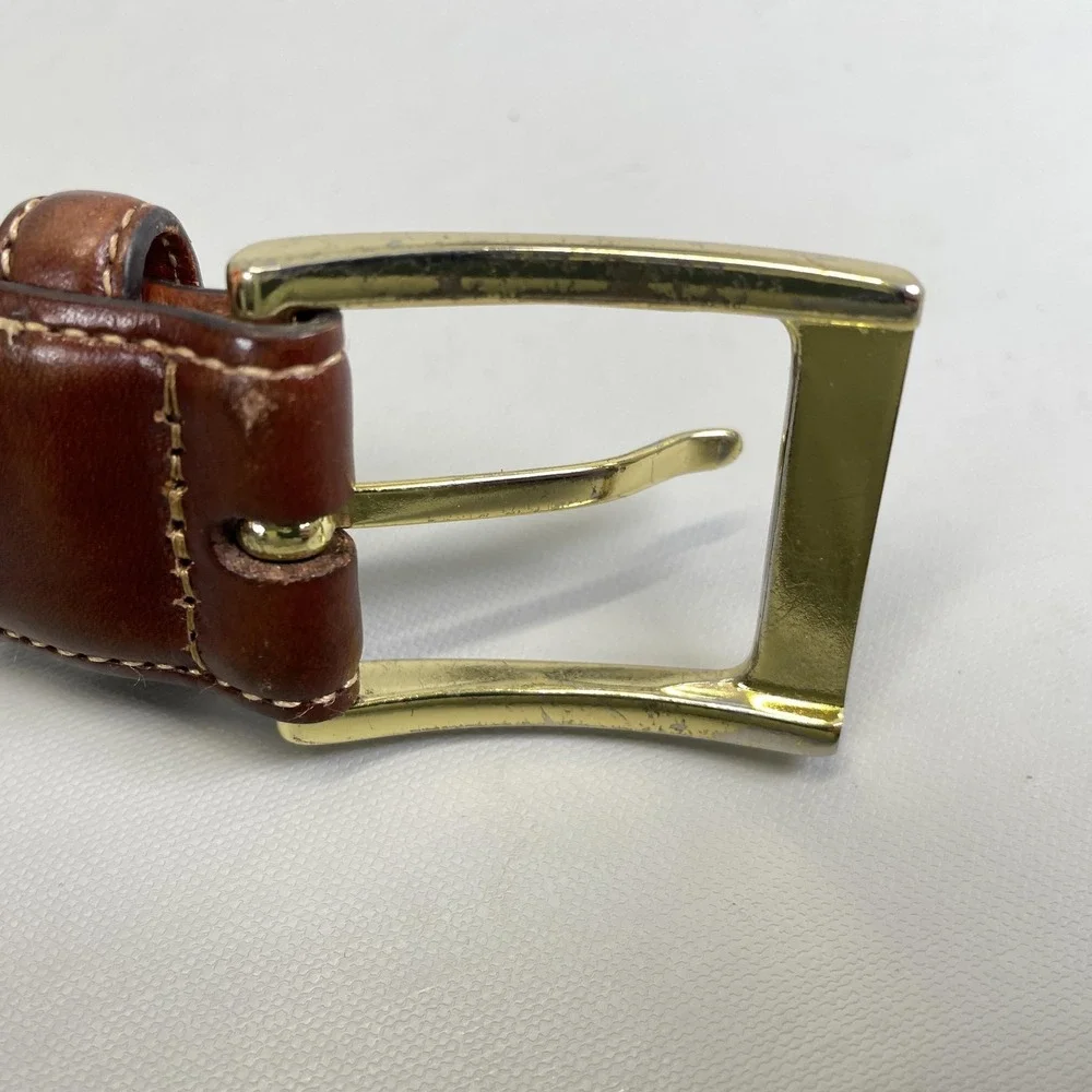 Trafalgar Belt Mens Size 42 Brown Leather Dress Gold Tone Square Buckle